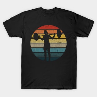 Lifting Weights Silhouette On A Distressed Retro Sunset print T-Shirt